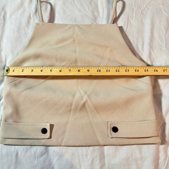 Topshop Women's sz 2 Tan Beige Crop Tank Sleeveless Button Detail Zip Back - Picture 9 of 10